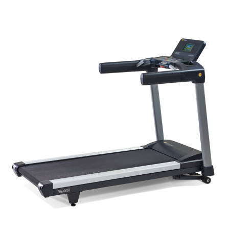 User folding up treadmill